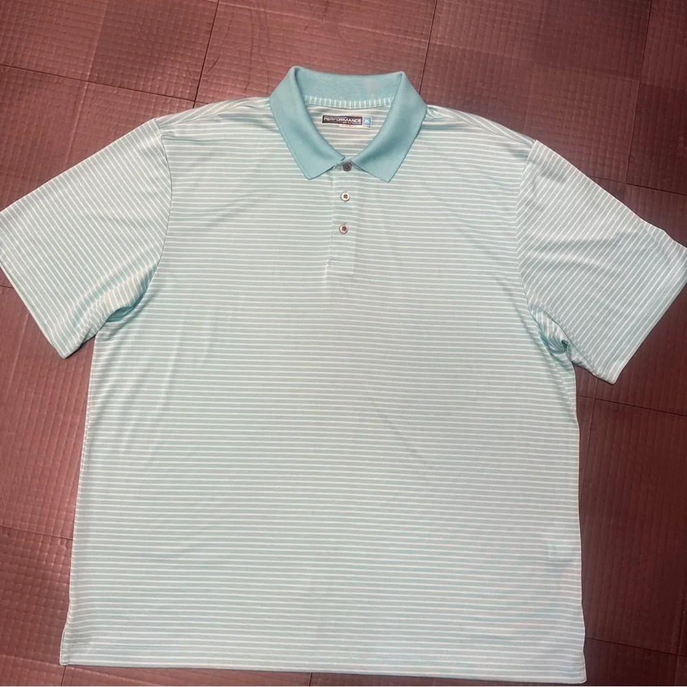 ROUNDTREE AND YORKE MENS TEAL STRIPE PERFORMANCE POLO GOLF SHIRT XL